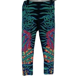 Mara Hoffman XS Colorful Cropped Athletic Leggings with Tropical Leaf Print